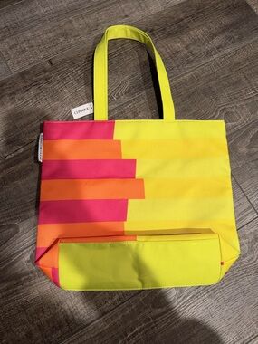Clinique Yellow Pink Orange Striped Canvas Tote